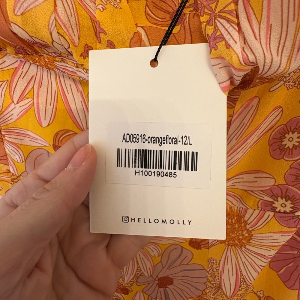 Hello Molly Orange Floral Maxi Dress Tie Strap Boho Vacation Resort NWT Large - Picture 8 of 9
